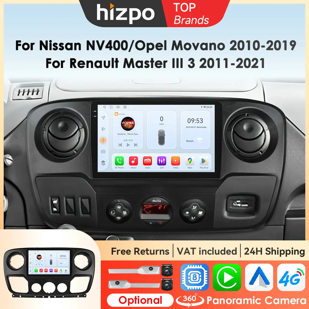 Hizpo Android 14 Multimediale Per Renault Master lll 3 Nissan NV400 Opel Movano 2010 - 2021 Lettore Auto GPS Stereo Auto Radio 4G BT