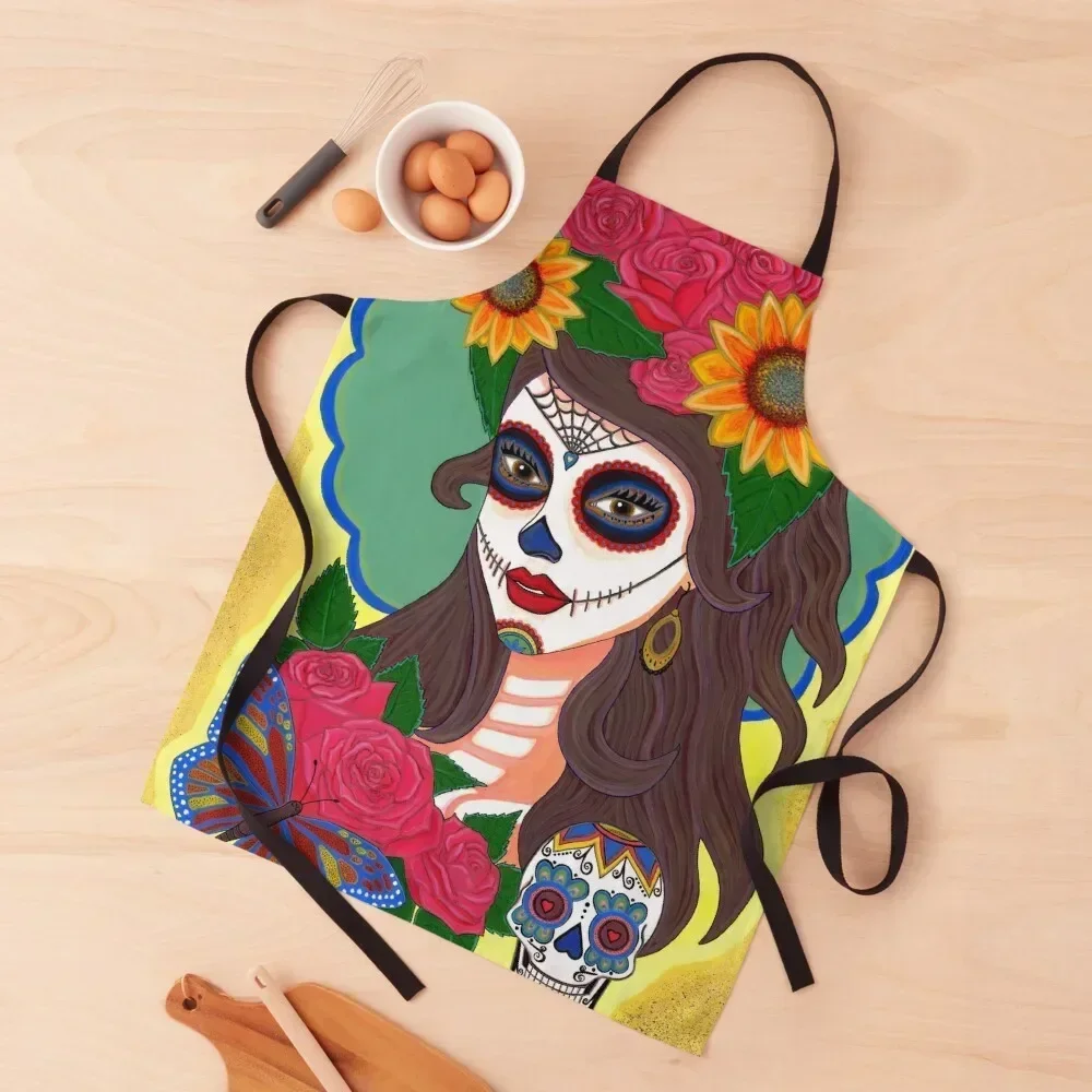 

Sugar Skull Girl Apron professional kitchen men's barbecue Ladies for home useful pieces Apron