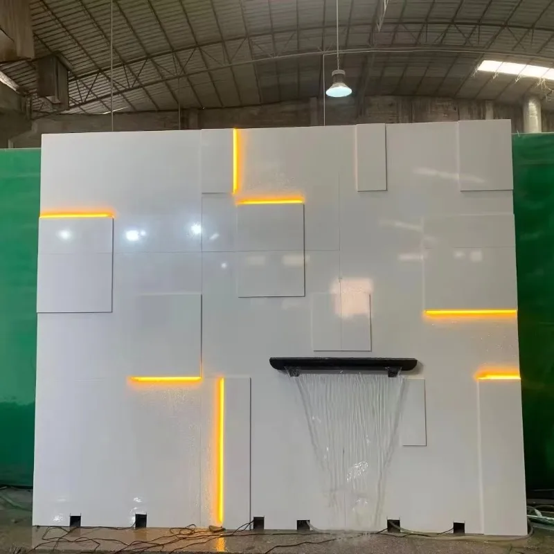 Modern White Fountain with Light Emitting Diode Color Design for Wall Decoration