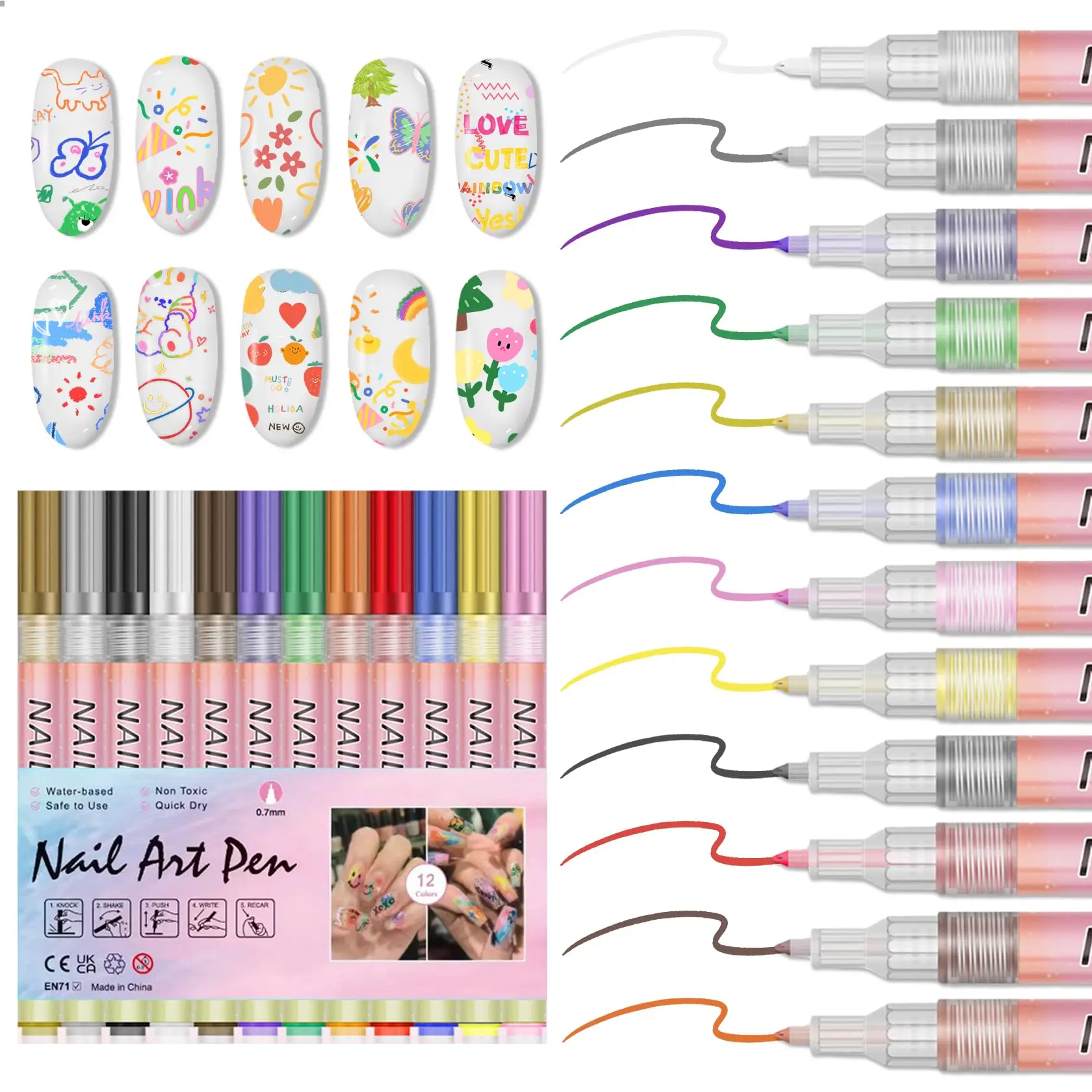 

12Pcs/Set Colourful Waterproof Nail Art Graffiti Pen DIY 3D Nail Marker Drawing Pen Abstract Line Manicure Tool Painting Liner