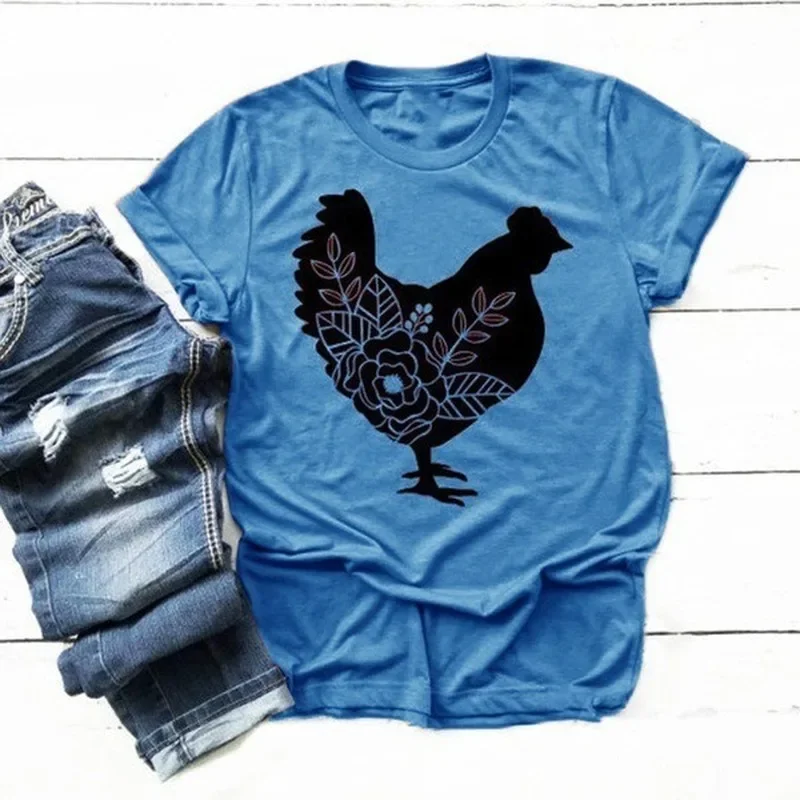 Hen Chicken Print T Shirt Women Short Sleeve O Neck Loose Tshirt Summer Women Tee Shirt Tops Camisetas Mujer