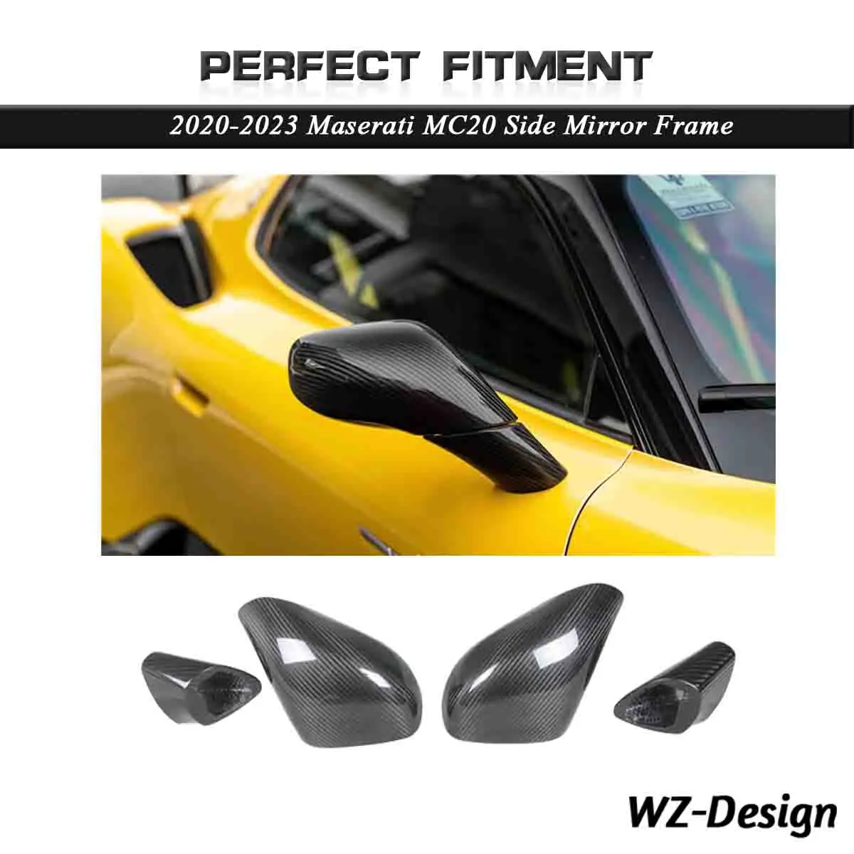 Car-Styling Dry Carbon DCF Side Mirror Frame Fit For 2020-2023 Maserati MC20 Side Mirror Frame