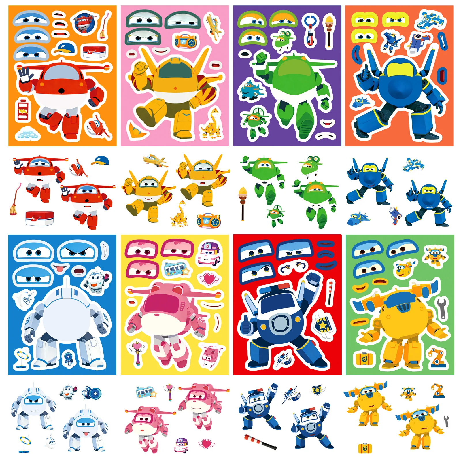 8/16 Blatt Super Wings Jett Cartoon Puzzle Aufkleber DIY Handy Laptop Gepäck Skateboard Graffiti Aufkleber Spaßiger Geschenkartikel