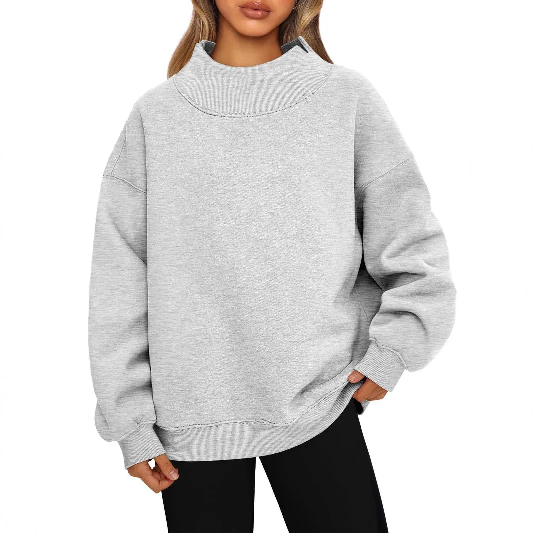 Women's Fleece Lined Long Sleeve Hoodie Sweatshirt Casual Comfortable Polyester Fiber High Collar Pull over Sportswear