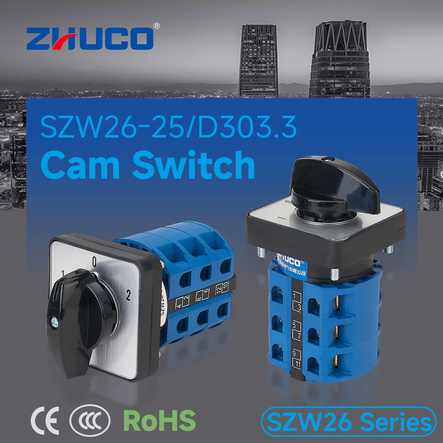 Zhuco 2/3 Position Selector Switch 25A 690V, 12-Terminal Universal Rotary Cam Selector with Locking Switch, Suitable for Distribution Cabinets, Machine Tools, Industrial Panels (Szw26-25, on Off On, on Off, on on)