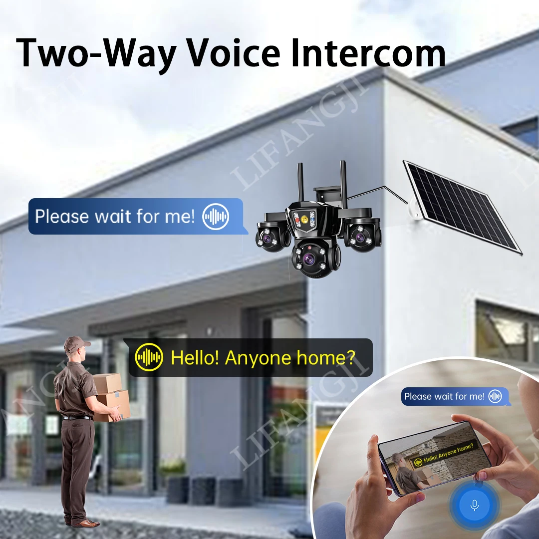 15MP 3-Lens Three Screen 4G Sim Solar Camera Outdoor Surveillance WiFi 10X Digital Zoom Auto Tracking Security Cameras V380 Pro