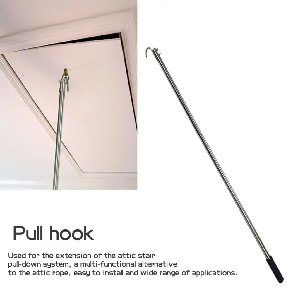 Stainless Steel Ladder Pull System Ladder Pull Down System Kit with Extension Pole for Easy Assembly Reusable Hook Set