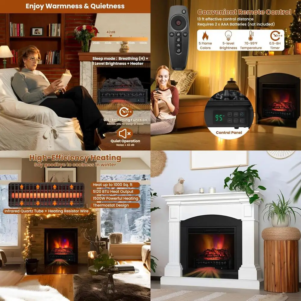 

Электрический камин-обогреватель 26 дюймов с пультом ДУ, 5 режимов пламени, таймер на 8 часов, реалистичное пламя сосны