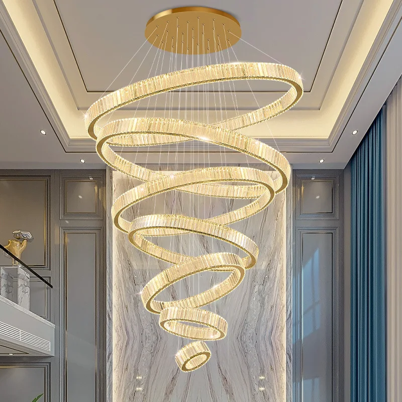 Lamp stairwell loft apartment modern simple light luxury crystal high guest