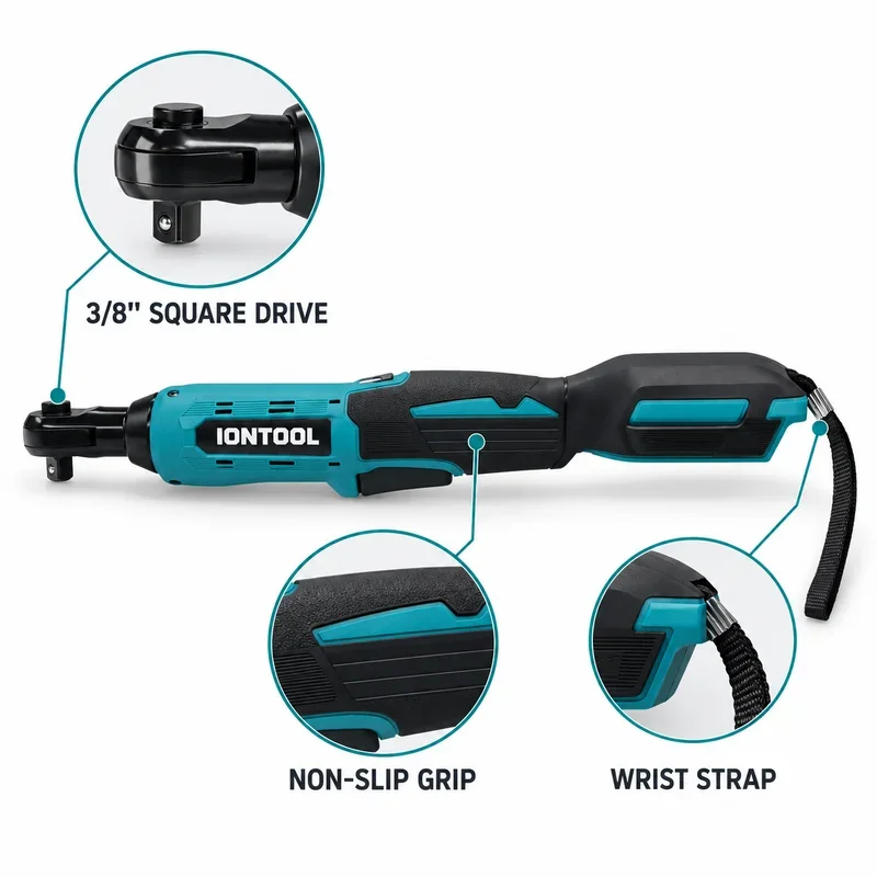 IONTOOL 18V Cordless Ratchet Wrench 3/8 Inch Drive Tool Only for Machinery Disassembly and Workshop Equipment Servicing