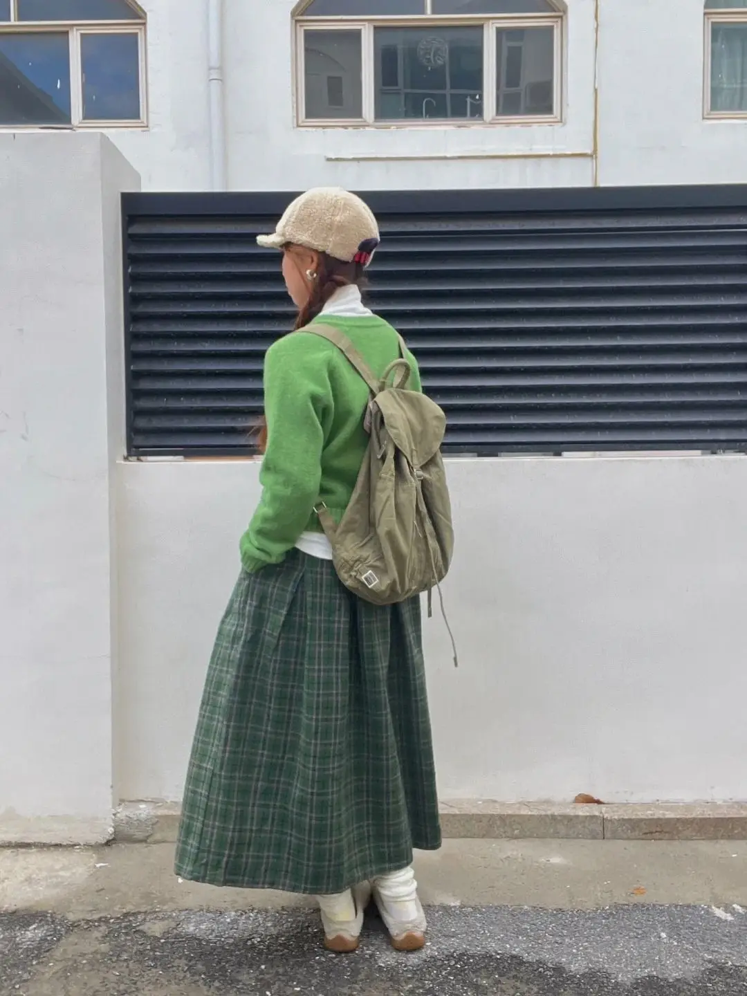 Gonna scozzese in lana sintetica verde foresta alla moda giapponese in stile preppy, vita elastica da donna, linea ad A, stile retrò caldo