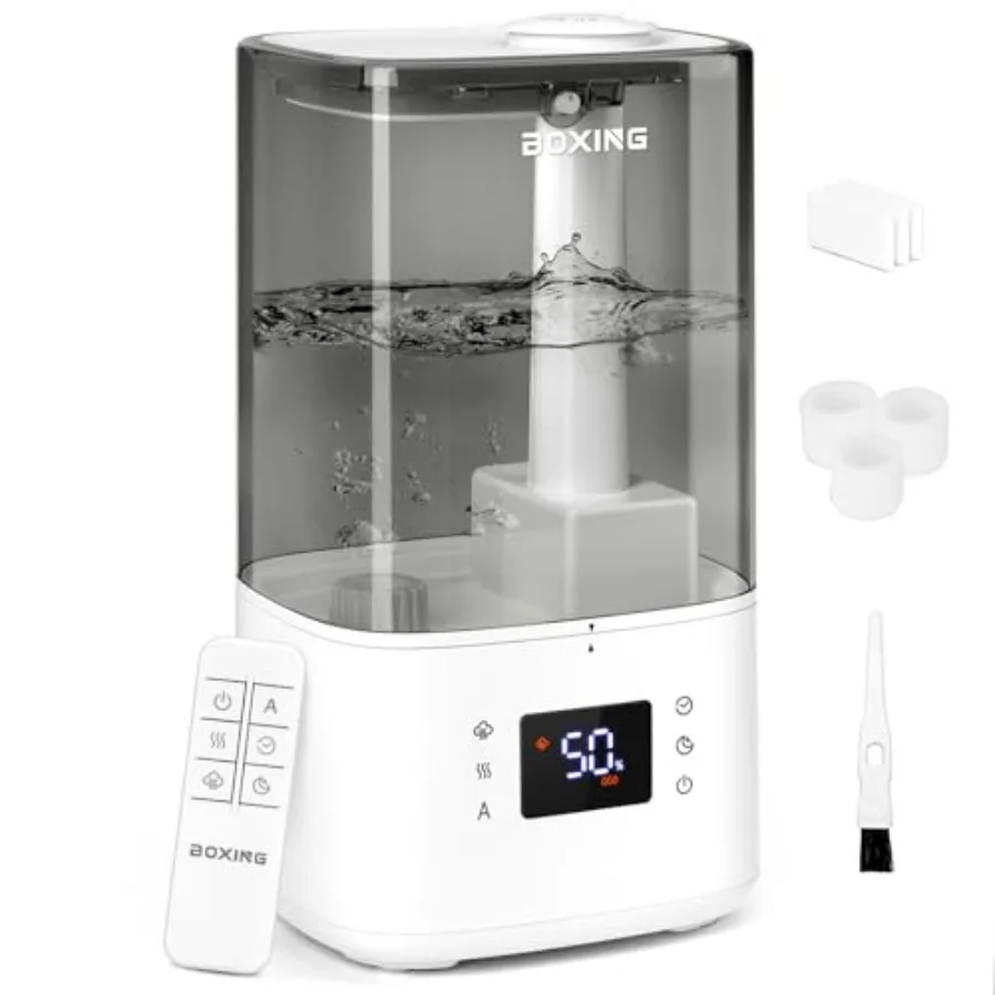 

Увлажнитель воздуха 6 л с функцией теплого и холодного тумана для спальни и больших помещений, с пультом ДУ, автоматическим режимом, верхней заливкой, таймером сна, отсеком для эфирных масел, 60 часов работы, R