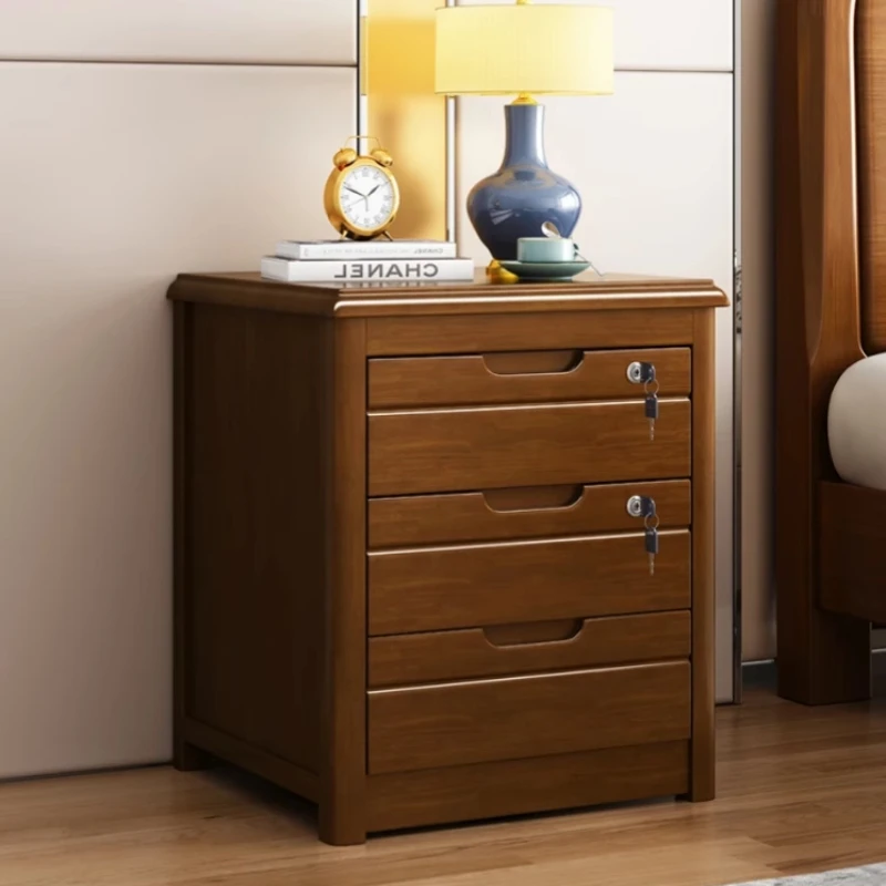 

Chinese Retro Storage Cabinet with Lock, Minimalist Bedside Organizer Chest, Vintage Bedroom Dresser for Living Room Hallway