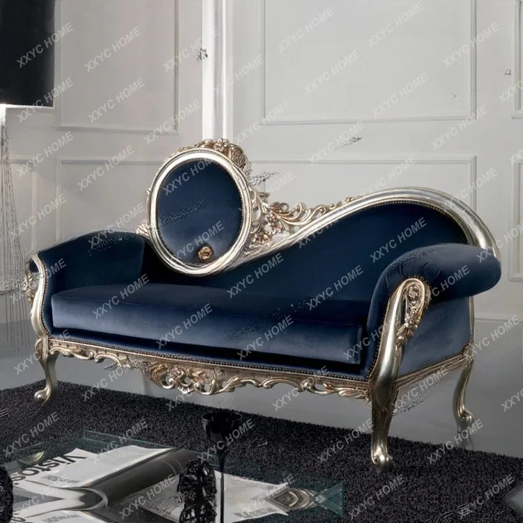 

solid wood carving flower double sofa, velvet soft bag chaise longue