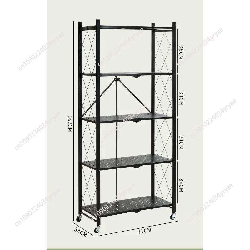 5-Layer Foldable Mesh Steel Metal Rack Black and White Microwave Oven Tableware Storage Storage Rack