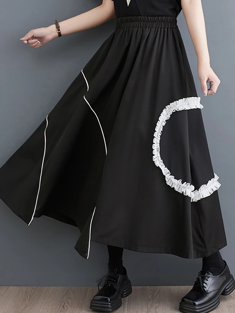 

XITAO Edible Tree Fungus Patchwork Pocket Skirt Elastic Waist Asymmetrical Fashion Casual All Match Skirts 2024 Summer ZY8846