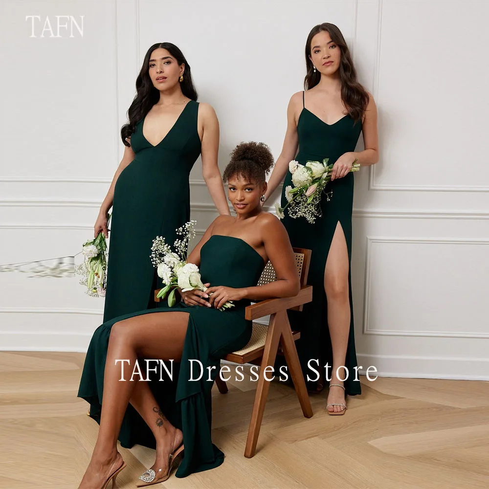 

TAFN Dark Green Bridesmaid Dresses Side High Slit Wedding Party Dresses Simple Elegant Floor-Length Wedding Guest Dresses