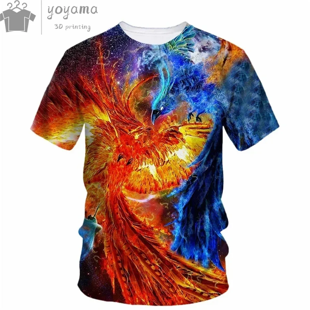 T-Shirt à Manches Courtes et Col Rond pour Homme, Vêtement Décontracté, Motif Animal, Oiseaux, Phénix, Imprimé en 3D, à la Mode