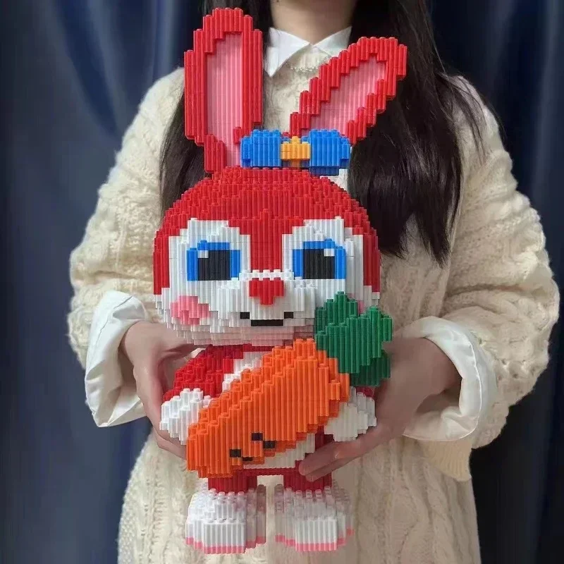 38cm Kawaii Cartoon Bow Carrot Rabbit Puzzle Building Block Micro Toy for Boys and Girls Birthday Gift Mascot Ornament