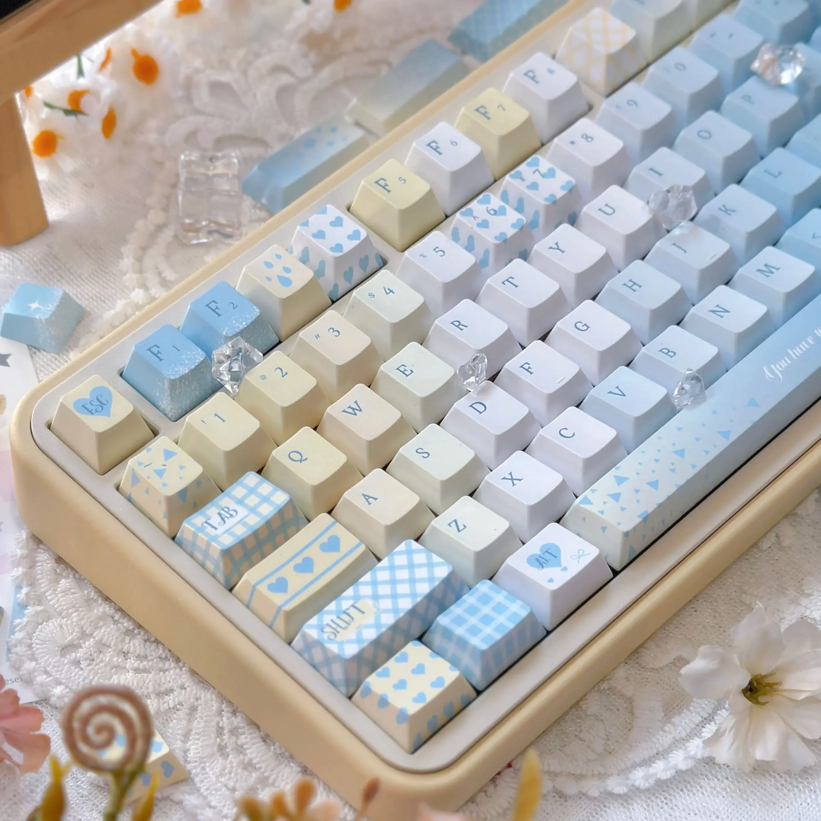 Seven-point blue keycap PBT material five-sided hot sublimation new original factory-adapted mechanical keyboard small fresh key