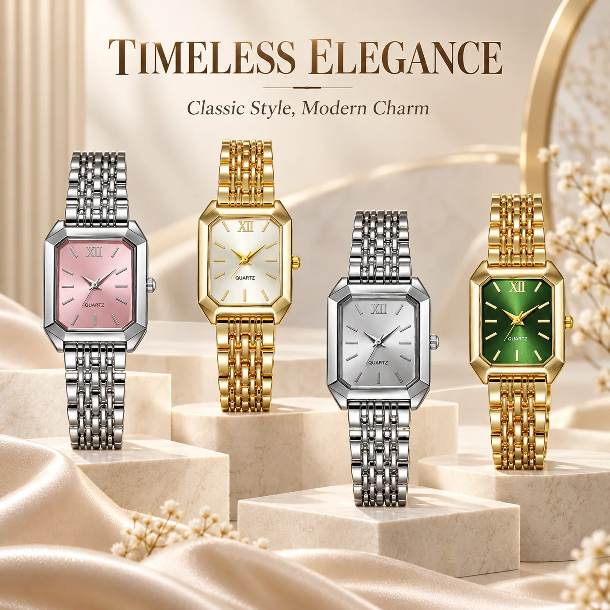 Women's Vintage Rectangular Quartz Watch, Elegant Roman Numeral Dial, Stylish Metal Link Bracelet, Classic Fashion Wristwatch
