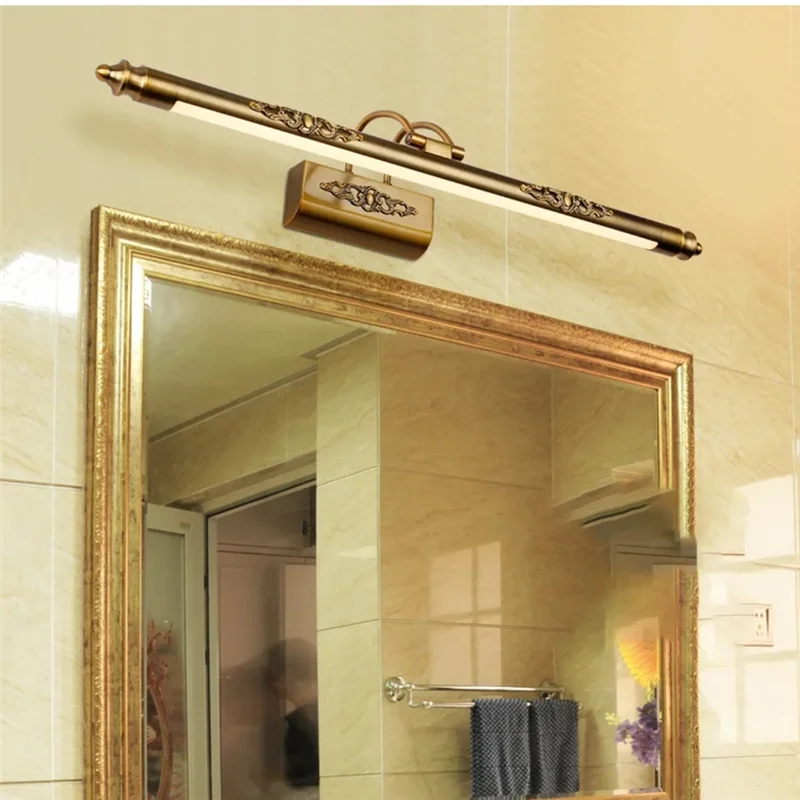 ABFU-Retro LED Mirror Headlight Waterproof Moisture-Proof Bathroom Wall Lamp Retro Rocker Carved Cabinet Lamp