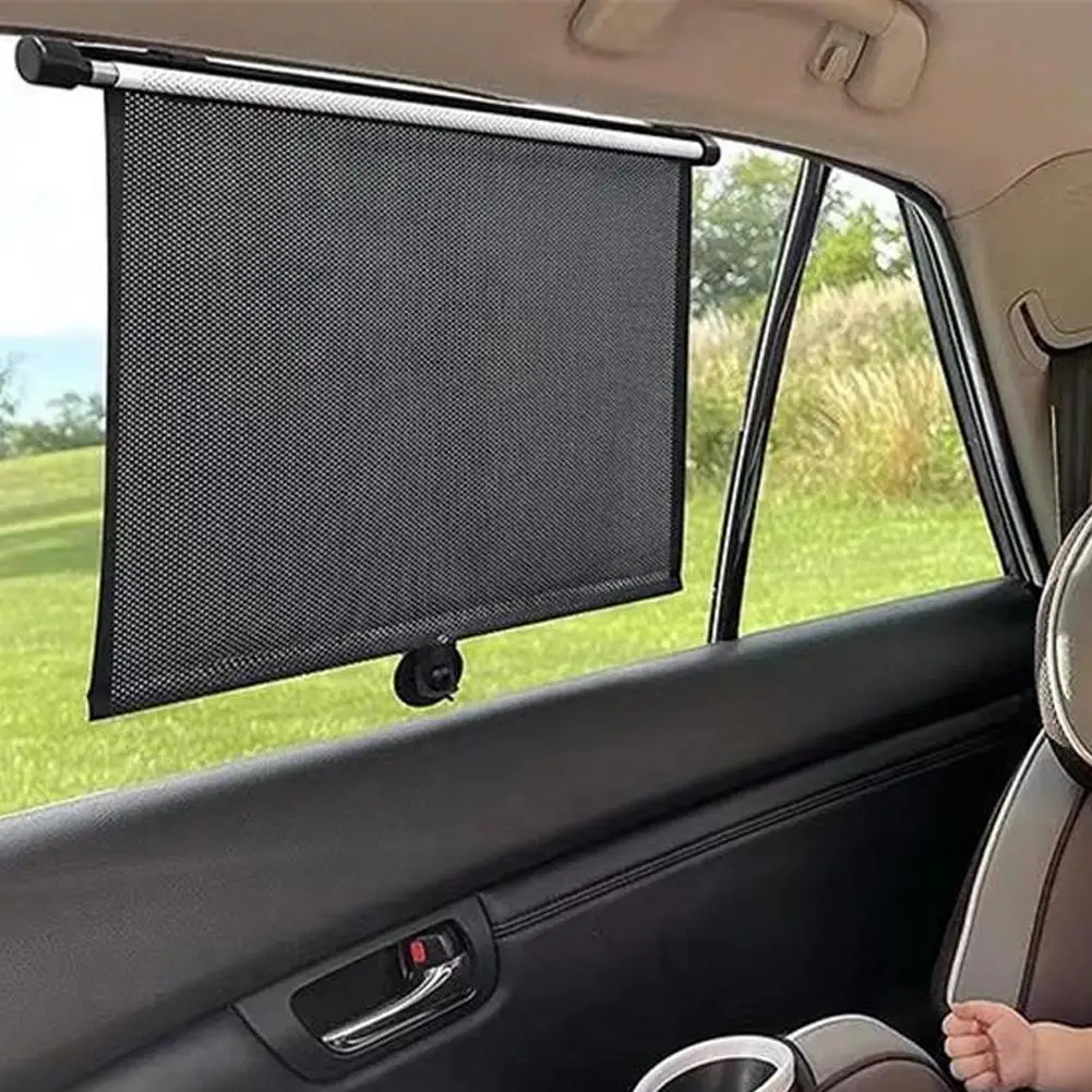 Car Sun Visor Retractable Sunshade Curtain Multi-dimensional Telescopic Design Anti-UV Press Button Roll Up Mesh Stripe Design