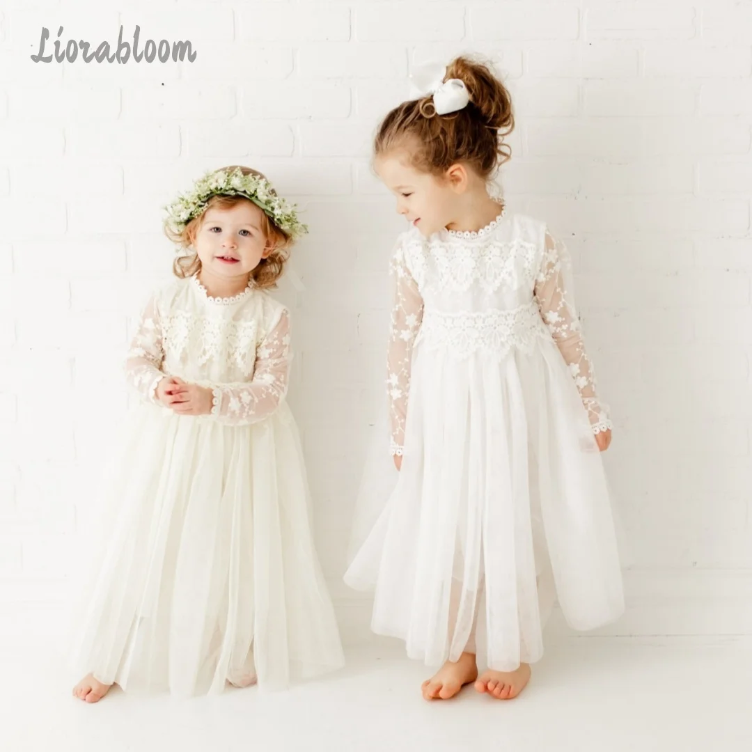 

Girls' White Lace Formal Dress Custom Multi-Color Tulle Flower Girl Dress Wedding Party Attire Dress свадебное платье