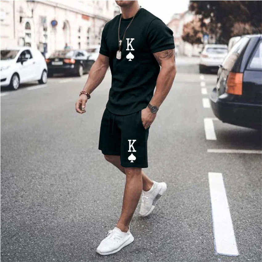 3D casual men\'s beach T-shirt set sportswear men\'s clothing short sleeved shorts casual set men\'s T-shirt set summer shorts