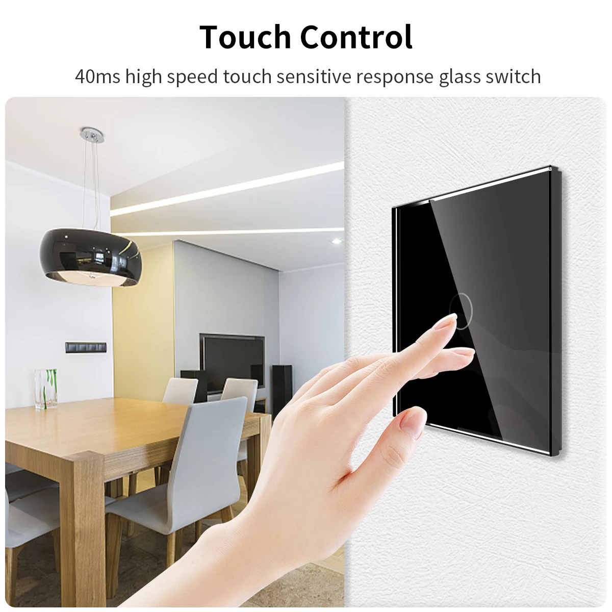 EU Standard Touch Switch and Socket 220V 16A Black Full Mirror Crystal Tempered Glass Panel Electrical Outlets Fast Charing 20W