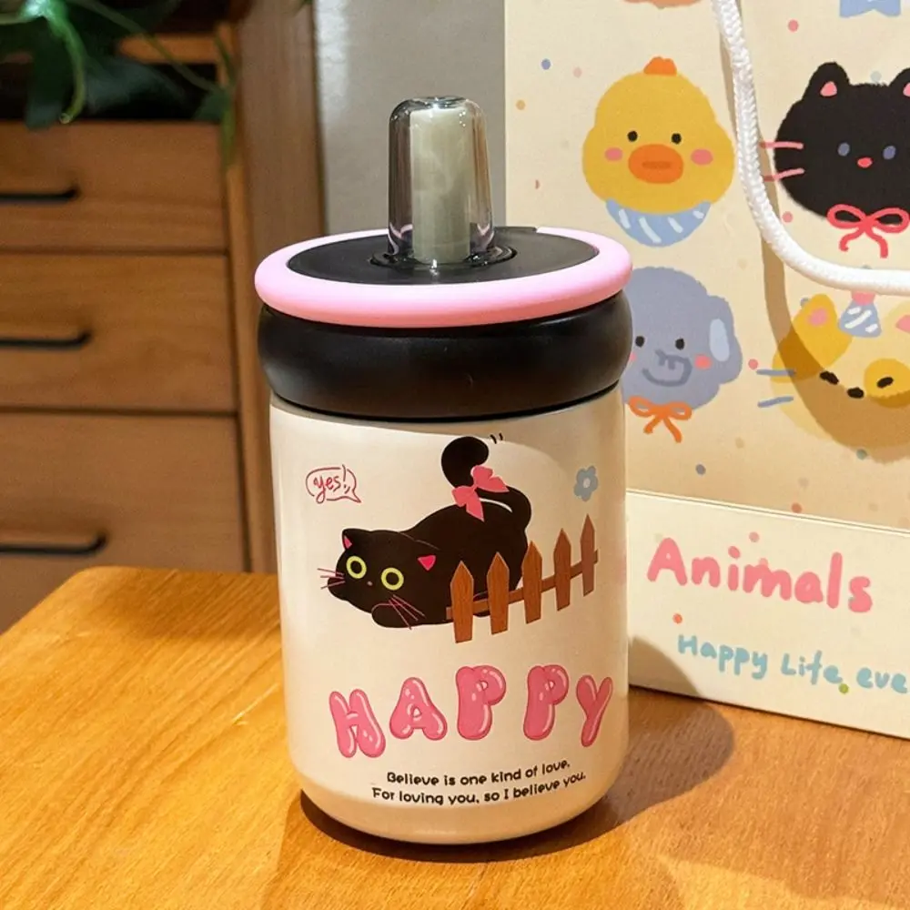 

Портативная термобутылка для воды 500 мл, вакуумная чашка из нержавеющей стали с мультяшным котом 316, портативная соломенная изолированная чашка с крышкой, автомобильная чашка