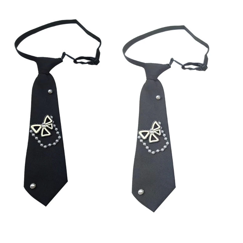 Polyester Tie with Pearls Accents Elegant Bowknot Necktie for Stylish Individual DXAA