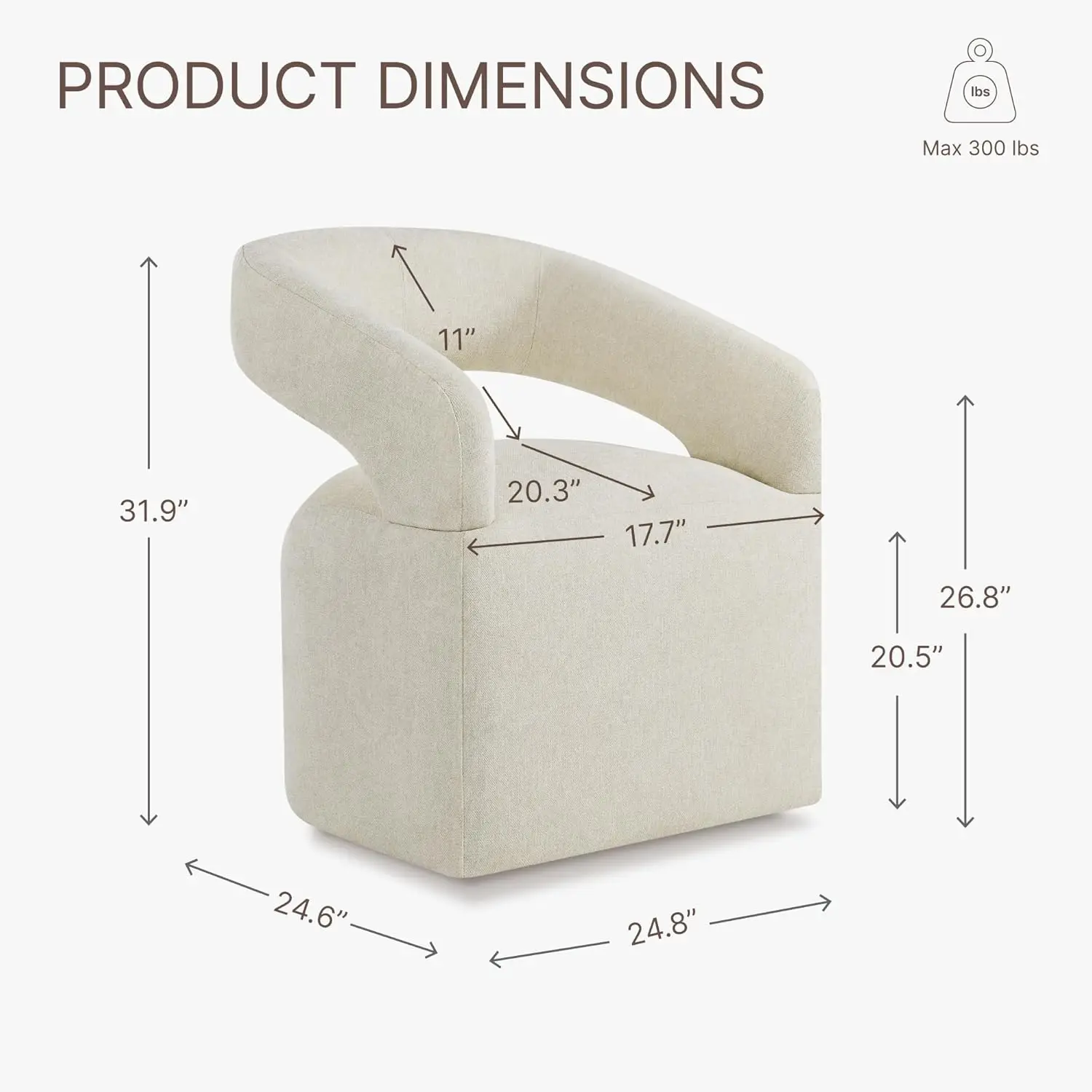 Upholstered Dining Chair with Removable Casters Barrel Side Armchair with Rollers for Diningroom Bedroom Livingroom Reading Room