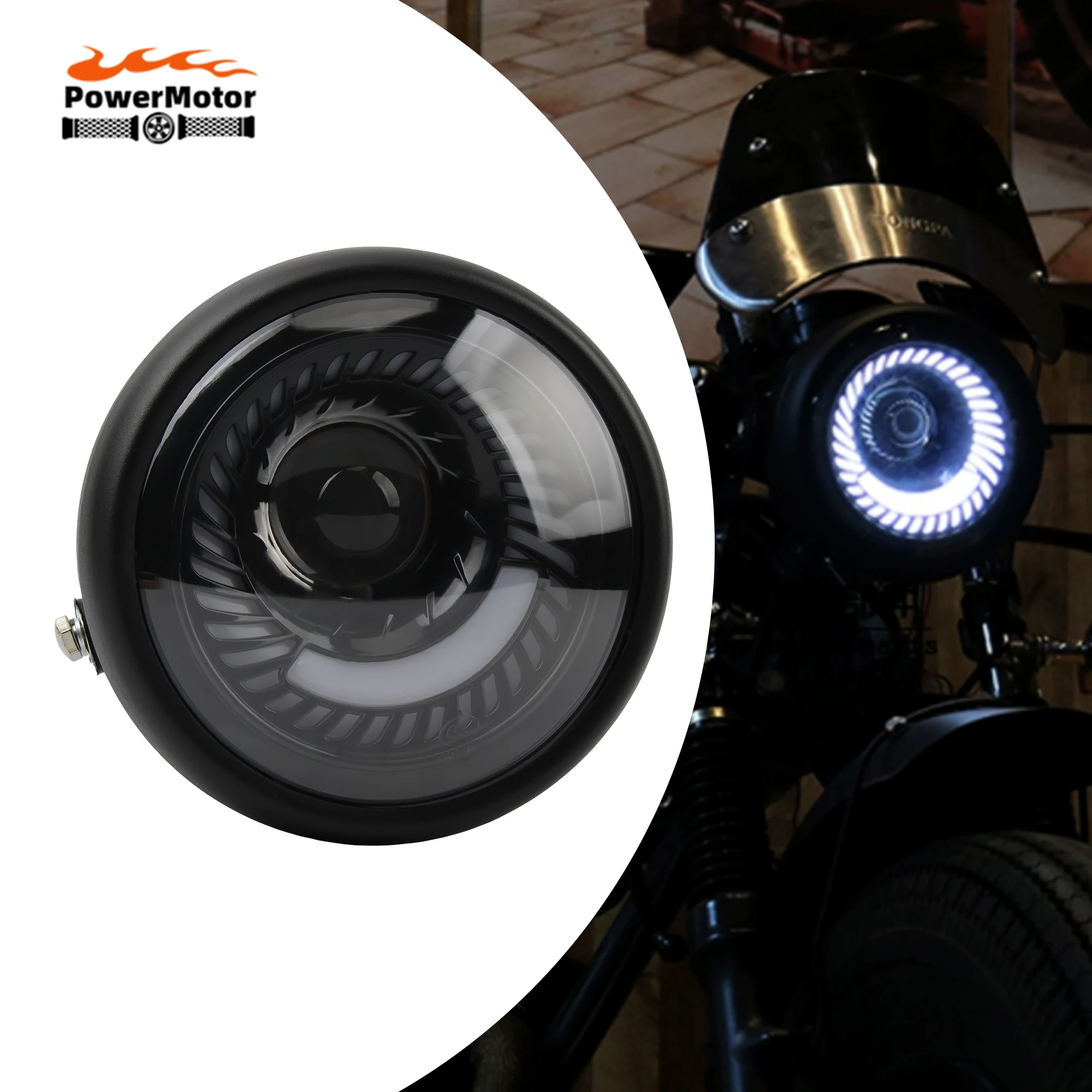 

Universal 6.5inch Motorcycle LED Headlight Angel Eyes DRL Driving Lamp For Retro Harley Cafe Racer Headlamp Modified Accessories