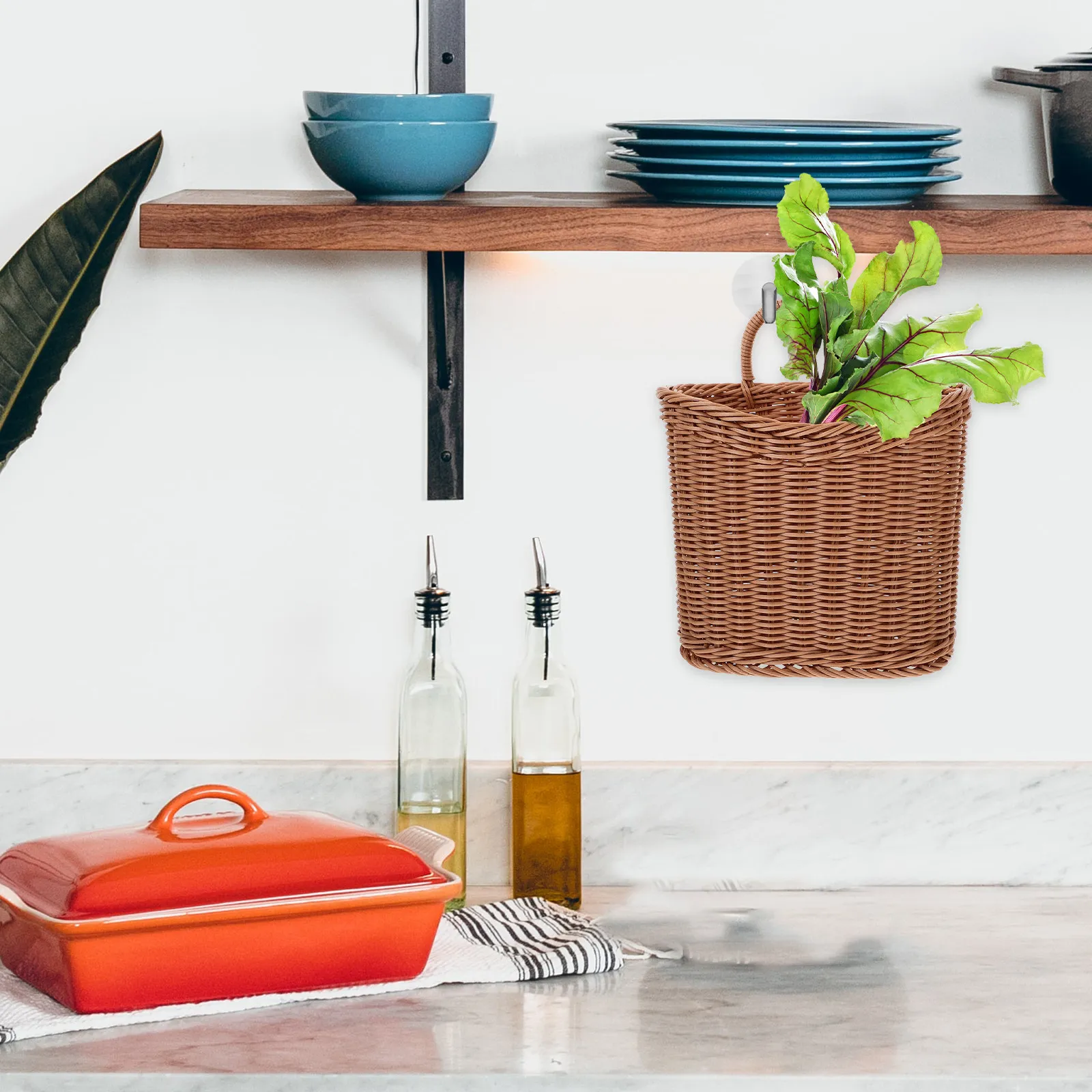 

Настенная подвесная корзина для хранения имбиря и чеснока, плетеная кухонная корзина-органайзер, вместительный держатель для фруктов и овощей