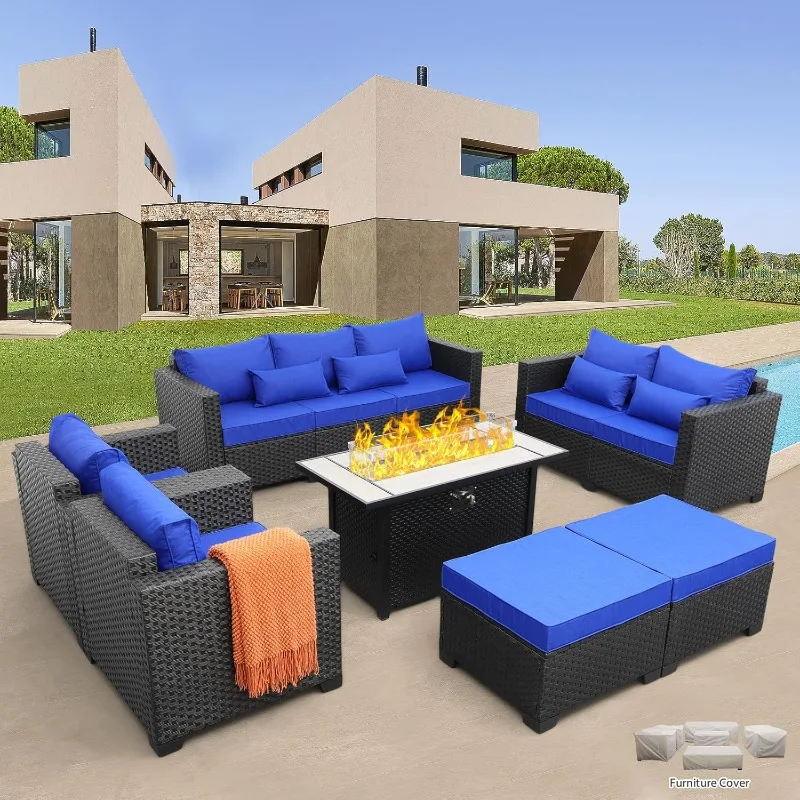 7 PCS Outdoor Furniture Sets 60000BTU 45-Inch Outdoor Propane Fire Pit Table Patio Furniture Set No-Slip Cushions