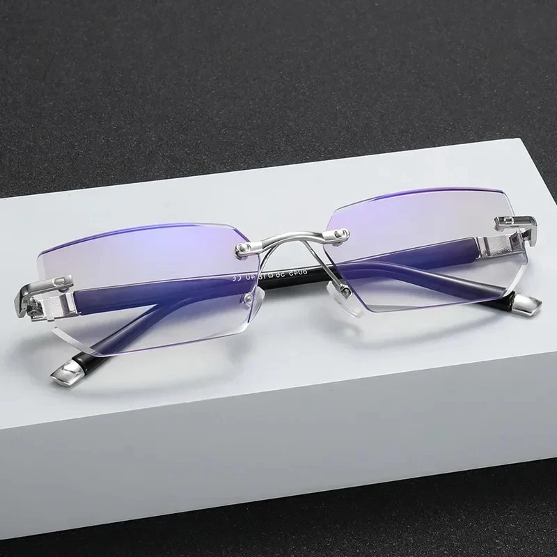 

Blue Light Blocking Reading Glasses for Women and Men Dimond Cutting Rimless Eyeglasses Frame Anti Fatigue Presbyopic Eyewear