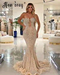 Newest Champagne Mermaid Evening Dresses Heavy Crystals Handmade Wedding Party Gowns Women Pageant Bespoke Occasion Dresses