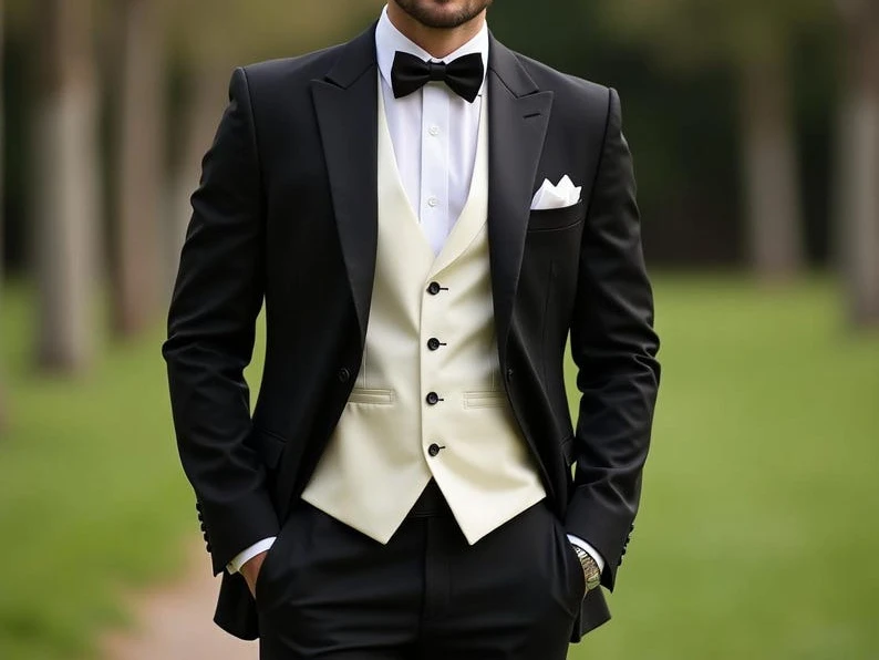 

Men's Black Formal 3 Piece Men's Suit Custom Groomsmen Suit Slim Fit Suit Men