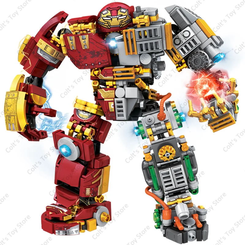 Superhero Iron Man Marvel Avengers Building Blocks Hulk War Machine Armored Hulkbuster Robots Figures Model Sets Toys Kids Gifts