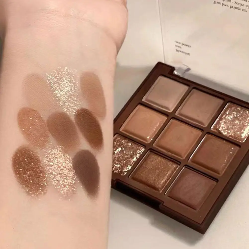 9 Kleuren Chocolade Oogschaduwpalet Parelwitte Matte Make-Up Glanzende Aarde Pailletten Palet Pigmenten Blijvende Oogschaduw Kleur Oog Z3e7