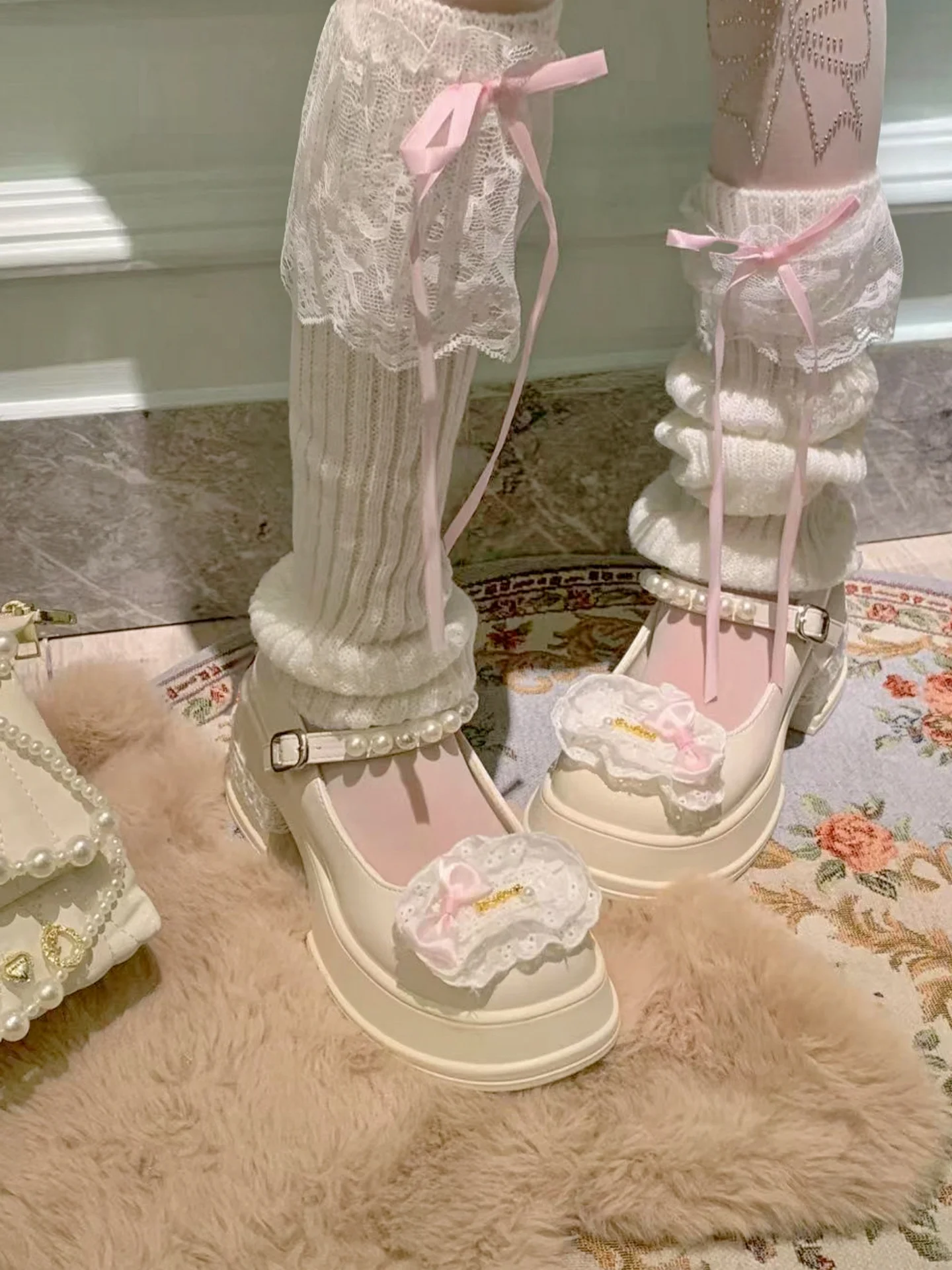 

Pinkyo Original Lolita Sweet And Cute Maid Style Lace Edge Middle Heel Shoes French Girl Mary Jane Japanese Single Shoe Girl