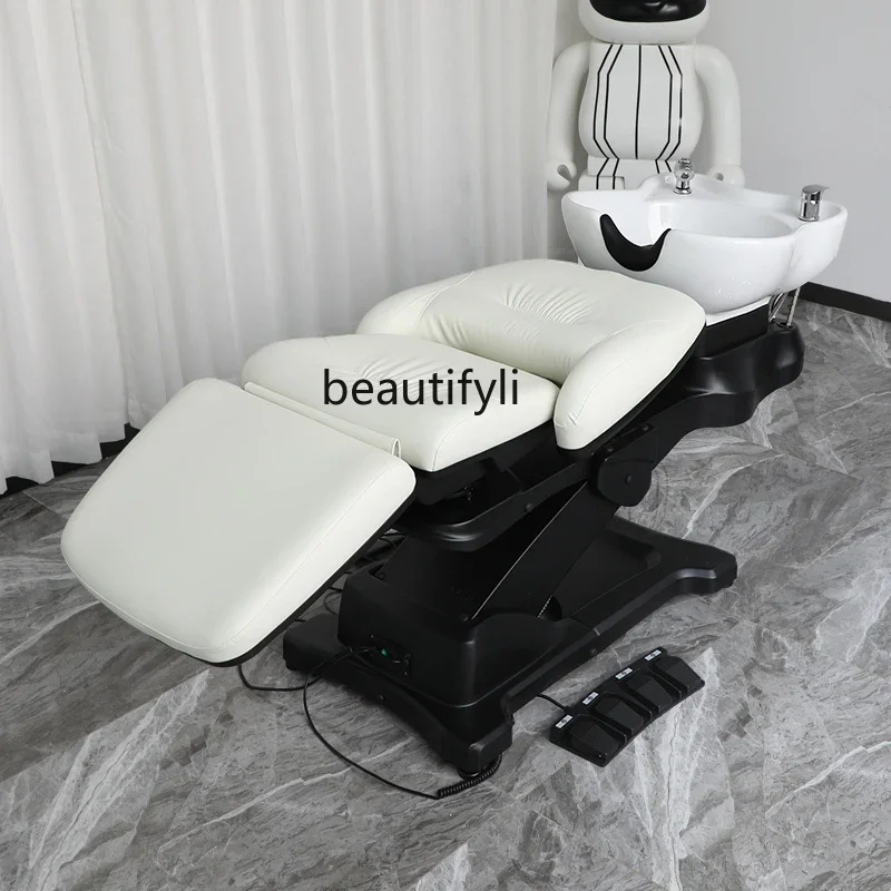

smt03 High-End Electric Shampoo Chair Lying Half Flushing Bed Barber Shop Hairdressing Ceramic Basin Hair Washing