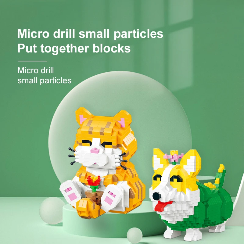 Micro Size Building Blocks Animals Small Bricks Model Dog Kitty Cat Pet Birthday Christmas Gifts Kids Children Friends Technical