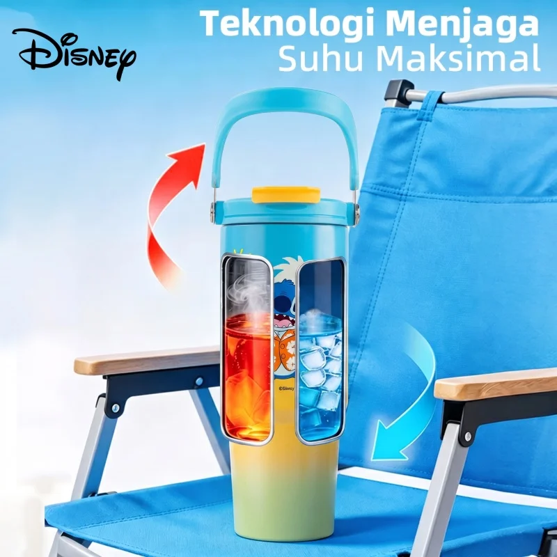 Disney Stitch Straw Cup Large Capacity Ice King Cup Insulated Cooling Cup Couple Double Drinking Cup Big Mac Car Water Cup 900ml