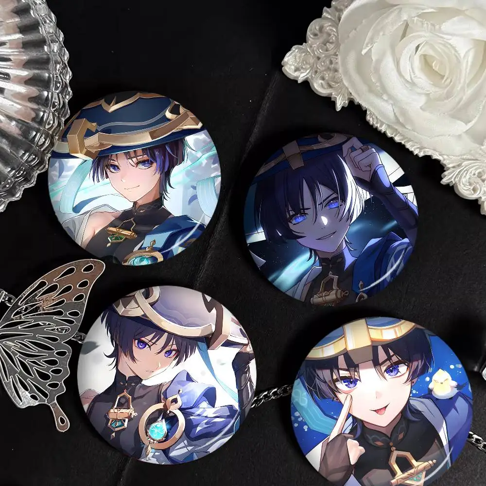 S-Scaramouche-Genshin Photo Brooches Creative Round Badge Gifts Pins 32/44/58mm