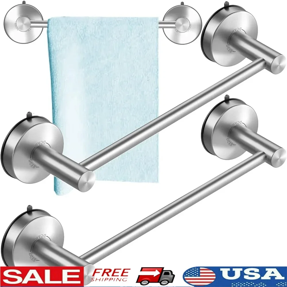 

Suction Cup Towel Bar Set of 2 Stainless Steel Bathroom Wall Mounted Towel Holder Non-Drilling Kitchen Storage Solution
