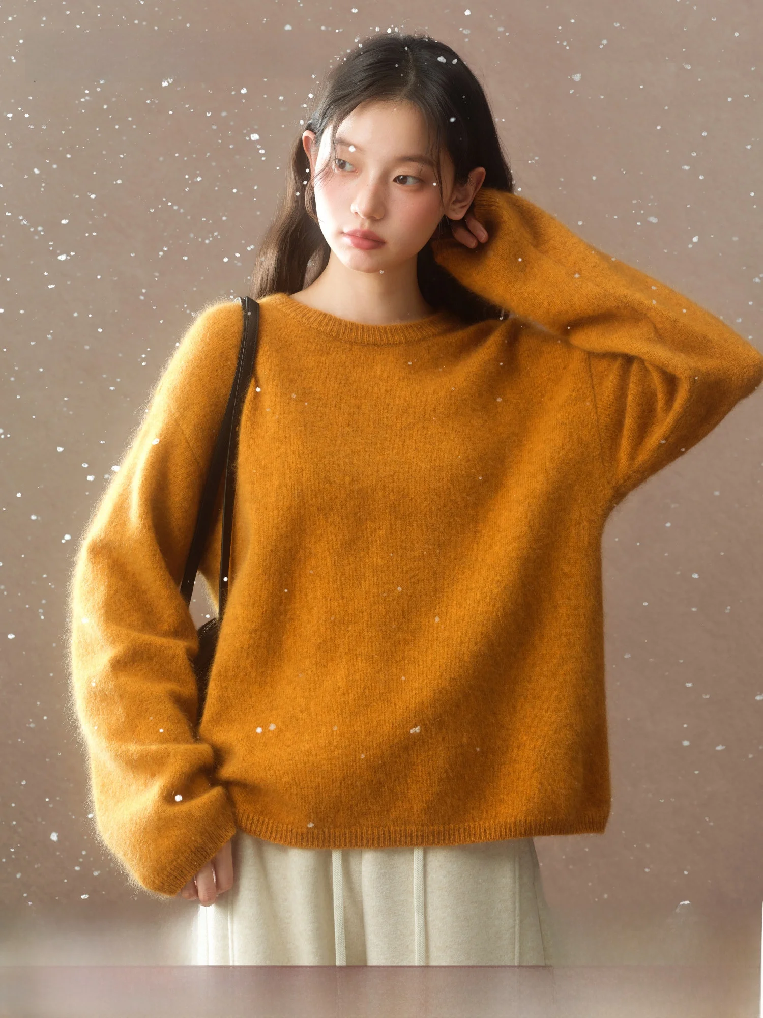 

Babymoon Women's round Ne Knitted Sweater Soft Loose Fit Casual Sle Wool Blend Long Sve Top Comfortable Daily Wear