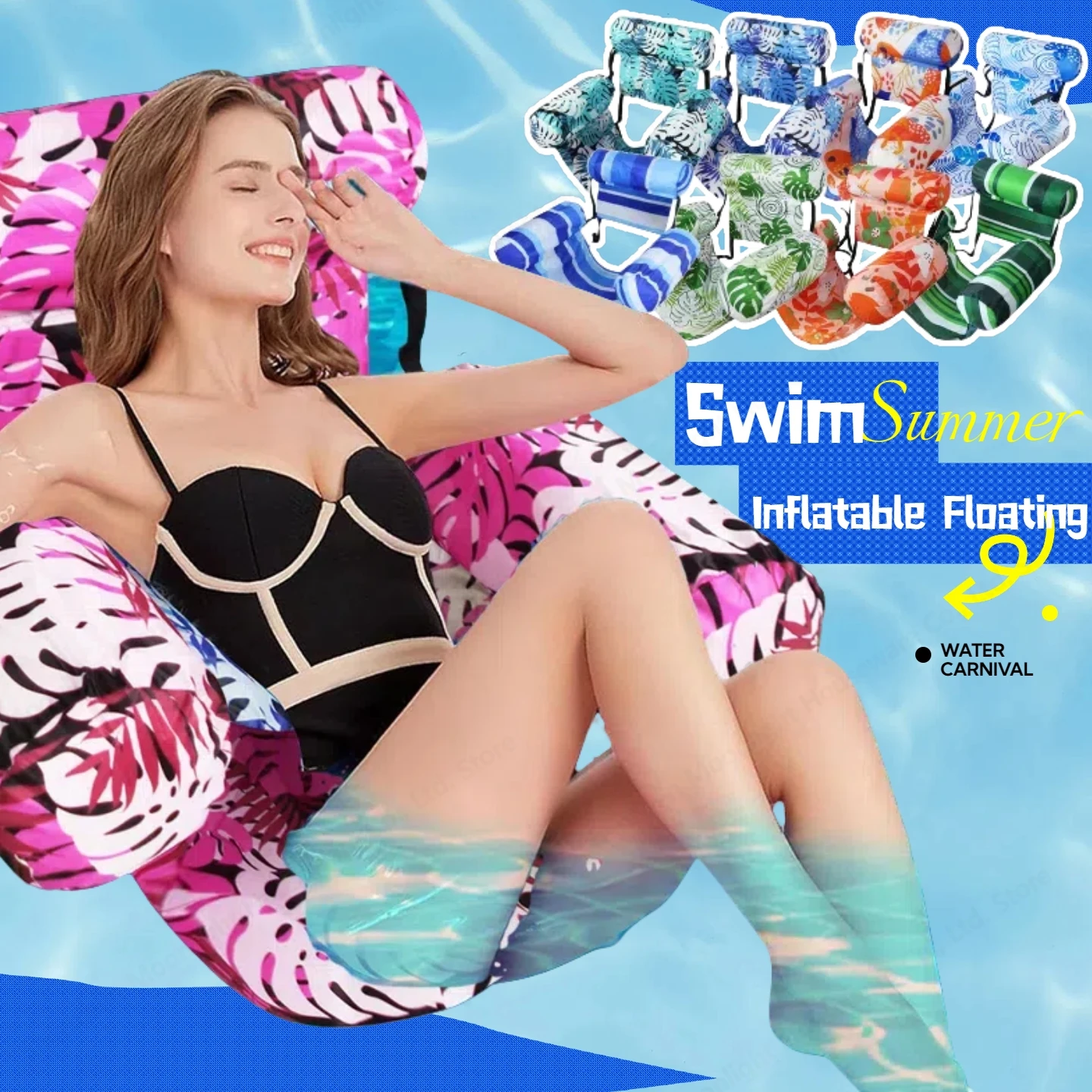 

Надувной поплавок для бассейна, плавающий шезлонг, герметичный поплавок для бассейна с ручкой и спинкой, водный гамак для бассейна, озера, пляжа