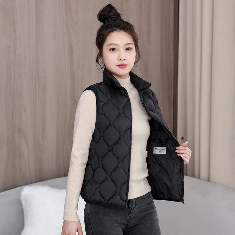 Parkas Vest Coats Women Short Solid Jacket Zipper Pocket Stand Collar Sleeveless Loose Fit Casual Office Lady 2025 Autumn Winter